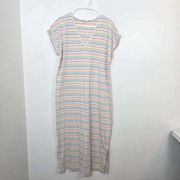 Boden White Colorful Summer Rainbow Striped Ella T-Shirt Maxi Dress Size 12 - Picture 3 of 10